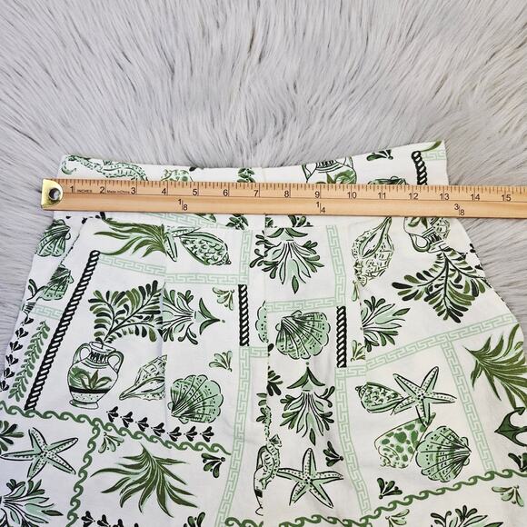 New Midnight Sky White Green Shell Print High Waist Shorts Small Coastal Resort - Picture 12 of 13